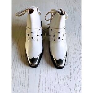 Free People Rory Studded Leather Backless Western Boot White, SZ EU 36.5 US 6